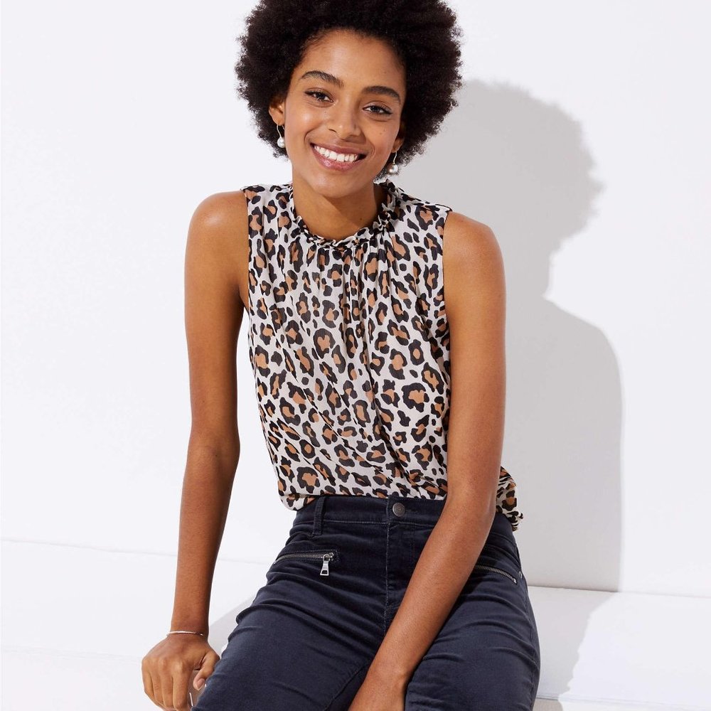 LOFT Leopard Print Tie Back Shell
